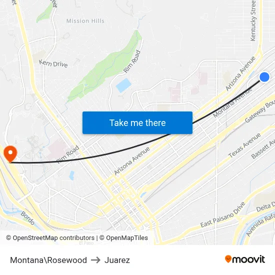Montana\Rosewood to Juarez map