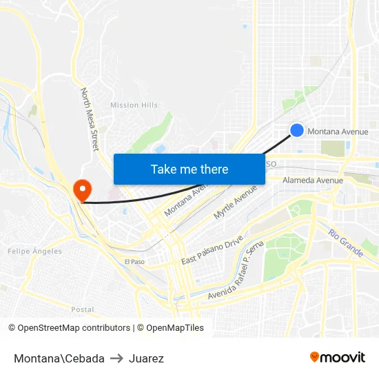 Montana\Cebada to Juarez map