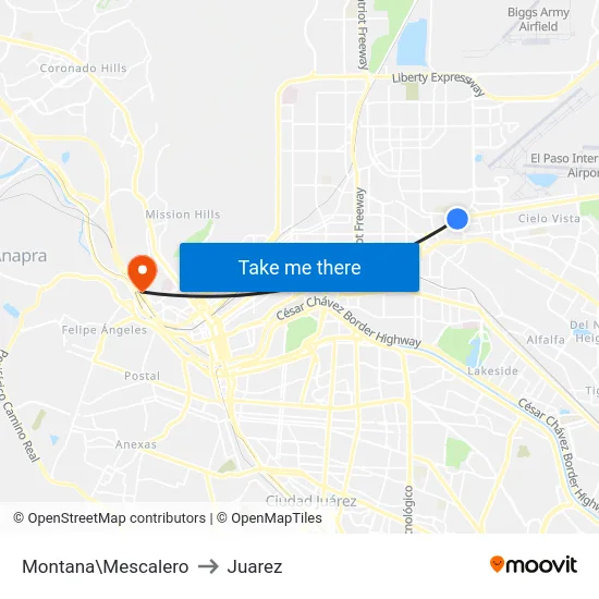Montana\Mescalero to Juarez map