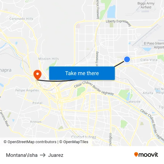 Montana\Isha to Juarez map