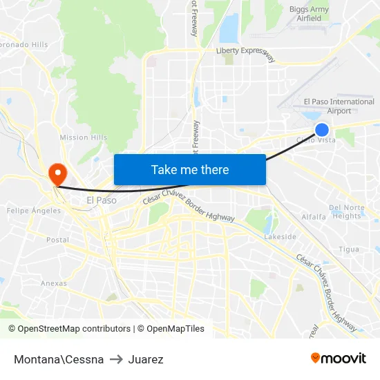 Montana\Cessna to Juarez map