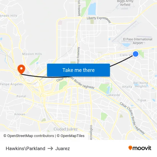 Hawkins\Parkland to Juarez map
