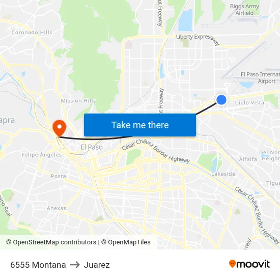 6555 Montana to Juarez map