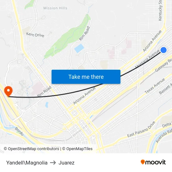 Yandell\Magnolia to Juarez map