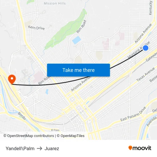 Yandell\Palm to Juarez map