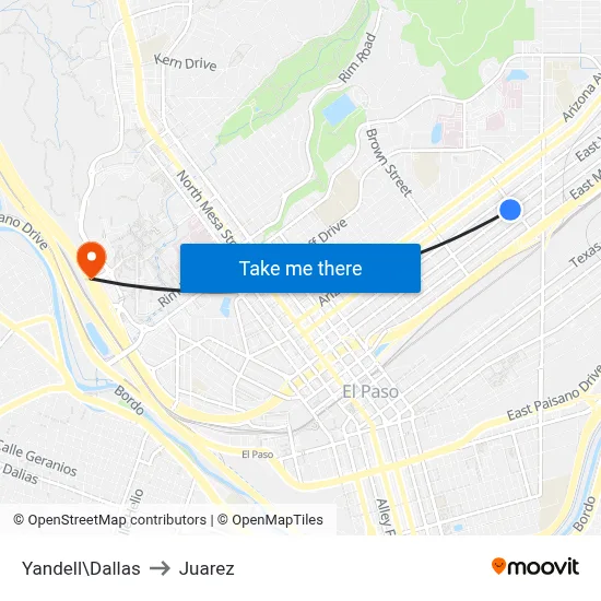 Yandell\Dallas to Juarez map