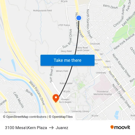 3100 Mesa\Kern Plaza to Juarez map