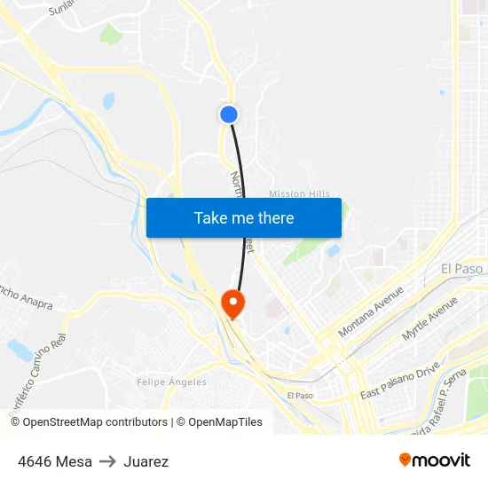 4646 Mesa to Juarez map