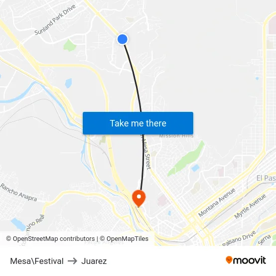 Mesa\Festival to Juarez map