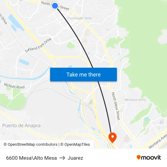 6600 Mesa\Alto Mesa to Juarez map