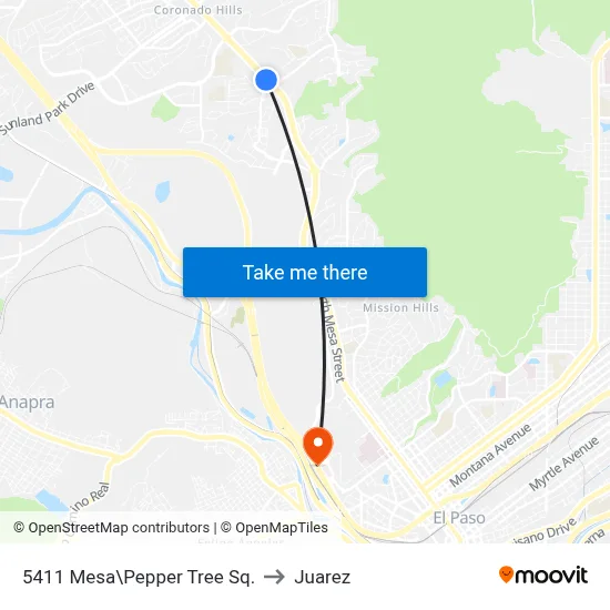 5411 Mesa\Pepper Tree Sq. to Juarez map