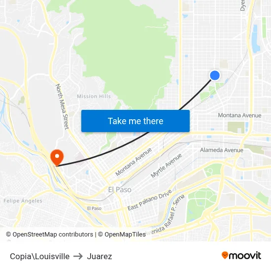 Copia\Louisville to Juarez map