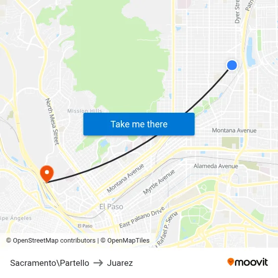 Sacramento\Partello to Juarez map