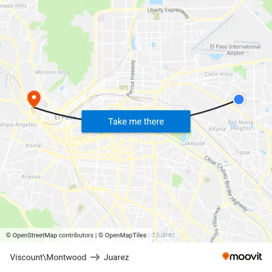 Viscount\Montwood to Juarez map