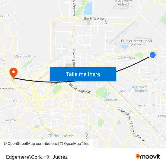 Edgemere\Cork to Juarez map