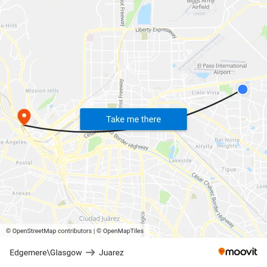 Edgemere\Glasgow to Juarez map