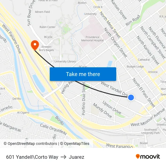 601 Yandell\Corto Way to Juarez map
