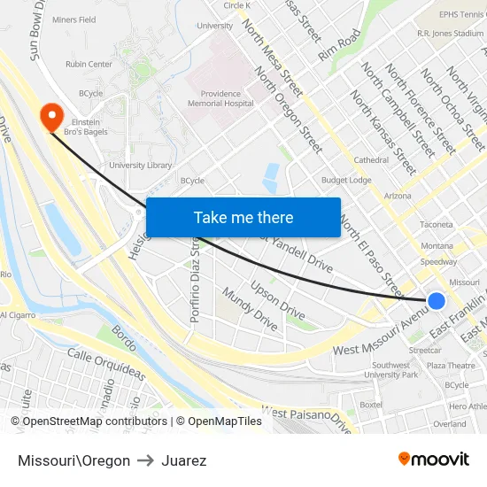 Missouri\Oregon to Juarez map