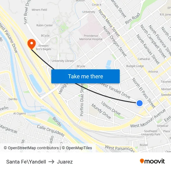 Santa Fe\Yandell to Juarez map
