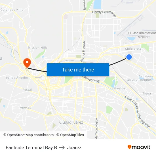 Eastside Terminal Bay B to Juarez map