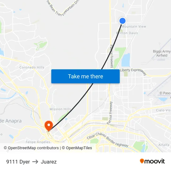 9111 Dyer to Juarez map