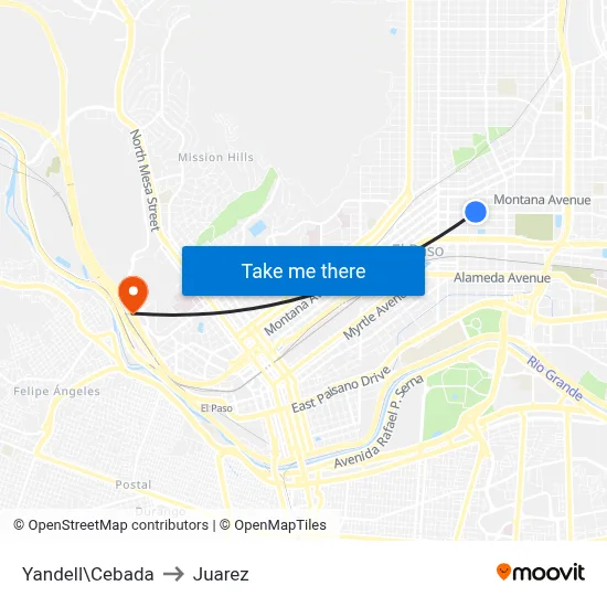 Yandell\Cebada to Juarez map