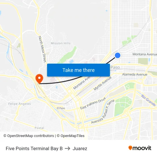 Five Points Terminal Bay B to Juarez map
