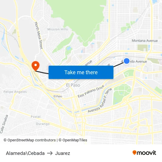 Alameda\Cebada to Juarez map