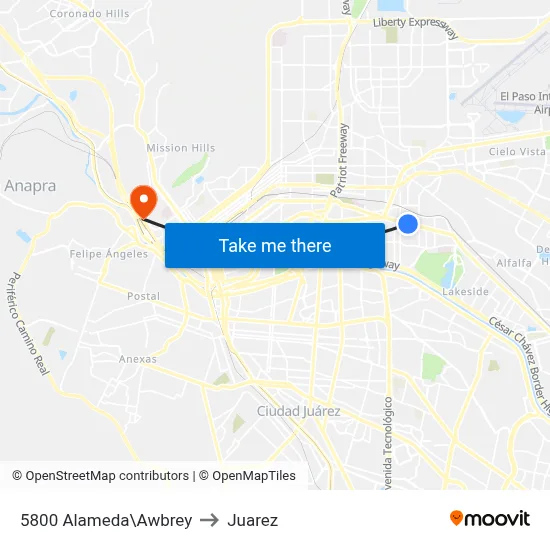 5800 Alameda\Awbrey to Juarez map