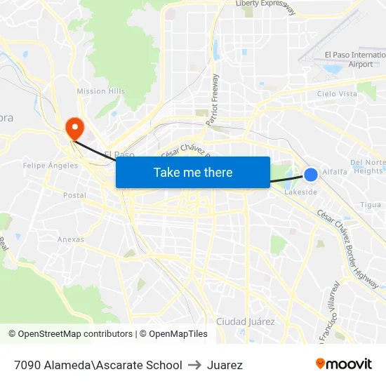 7090 Alameda\Ascarate School to Juarez map