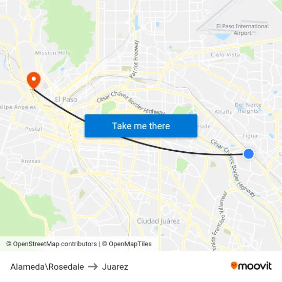 Alameda\Rosedale to Juarez map