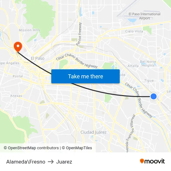 Alameda\Fresno to Juarez map