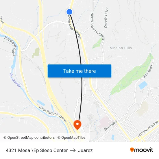 4321 Mesa \Ep Sleep Center to Juarez map
