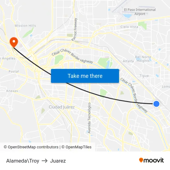 Alameda\Troy to Juarez map