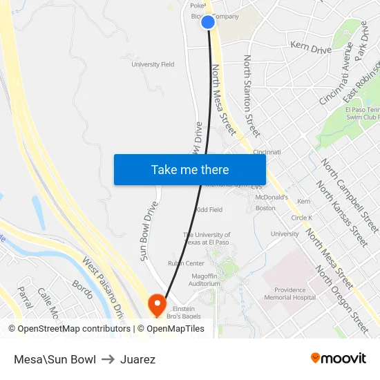 Mesa\Sun Bowl to Juarez map