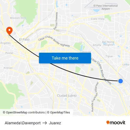 Alameda\Davenport to Juarez map