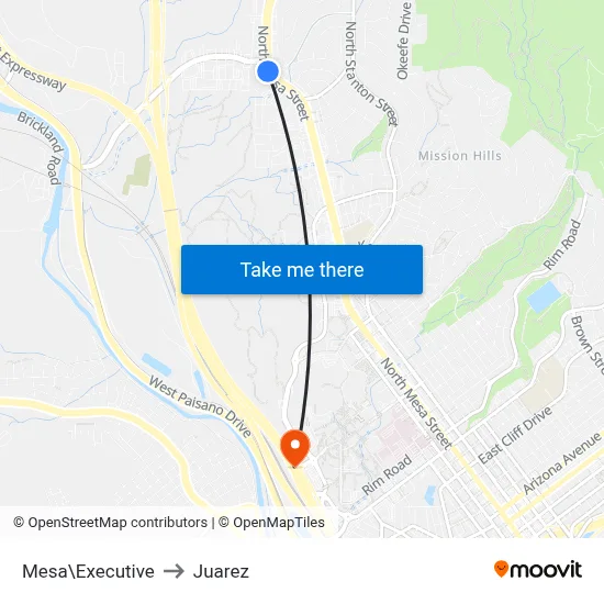 Mesa\Executive to Juarez map