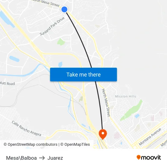 Mesa\Balboa to Juarez map