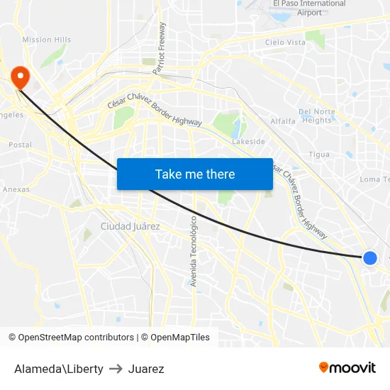 Alameda\Liberty to Juarez map