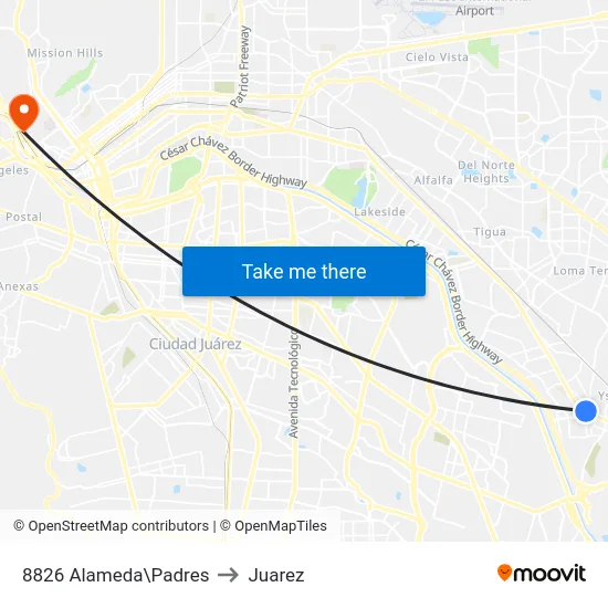 8826 Alameda\Padres to Juarez map