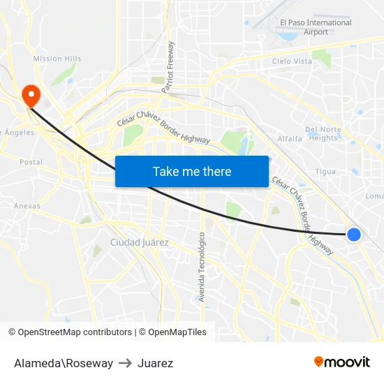 Alameda\Roseway to Juarez map