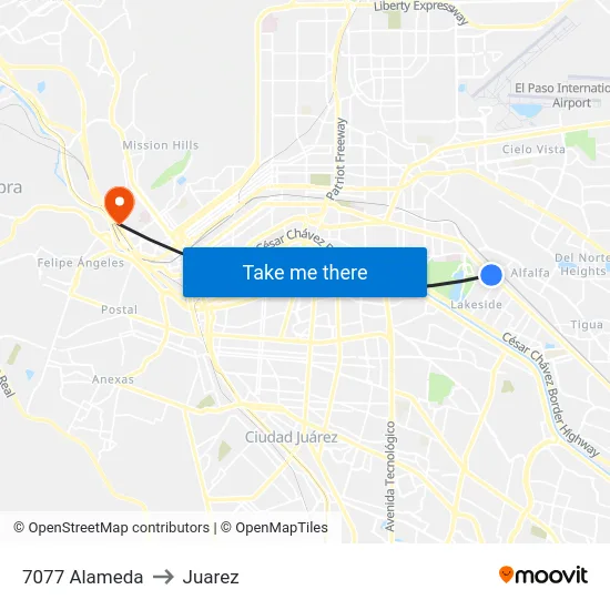 7077 Alameda to Juarez map