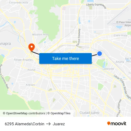 6295 Alameda\Corbin to Juarez map