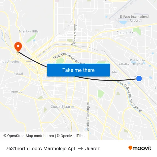 7631north Loop\ Marmolejo Apt to Juarez map