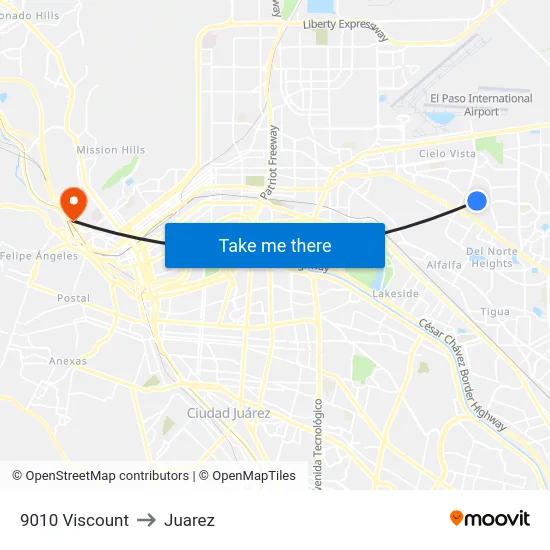 9010 Viscount to Juarez map