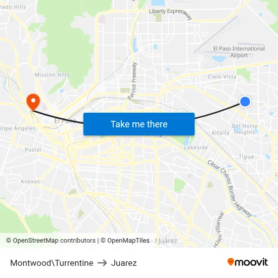 Montwood\Turrentine to Juarez map