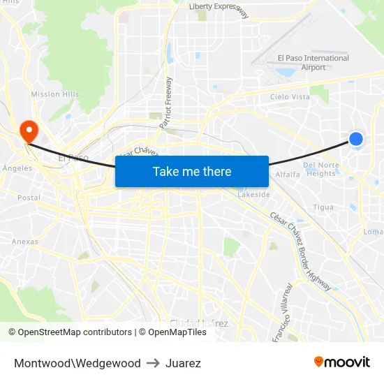 Montwood\Wedgewood to Juarez map