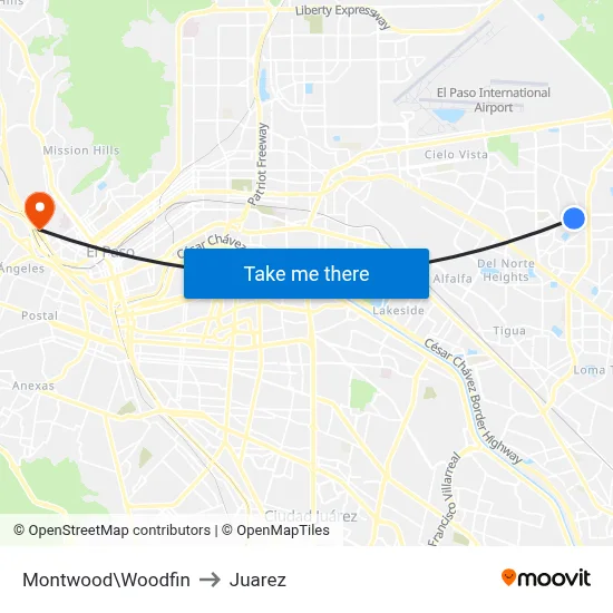 Montwood\Woodfin to Juarez map