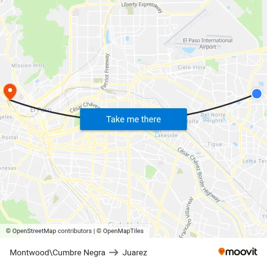 Montwood\Cumbre Negra to Juarez map