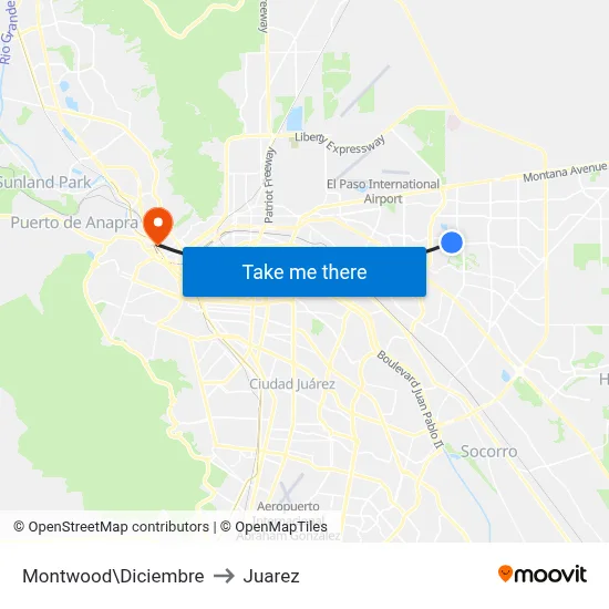 Montwood\Diciembre to Juarez map